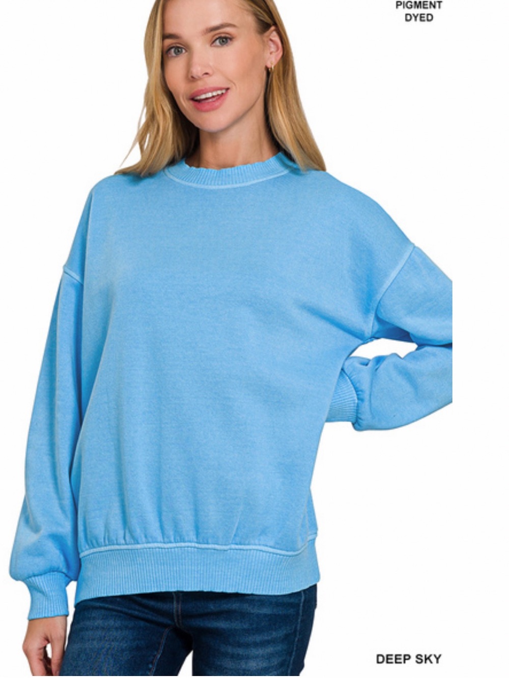 195 ❤️ deep sky ZENANA PIGMENT DYE FLEECE OVERSIZED PULLOVER